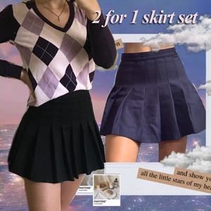 set of 2 pleated tennis skirts - black & navy blue
